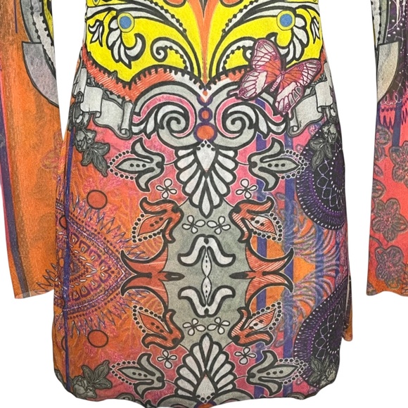 Viviana G Tee's Vibrant Psychedelic Print Mesh Top Stretchy Long Sleeve sz Large - Picture 4 of 10